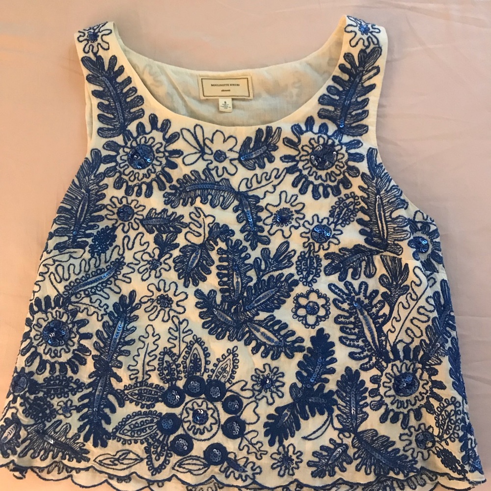 Cute Blue Sequin Crop Top